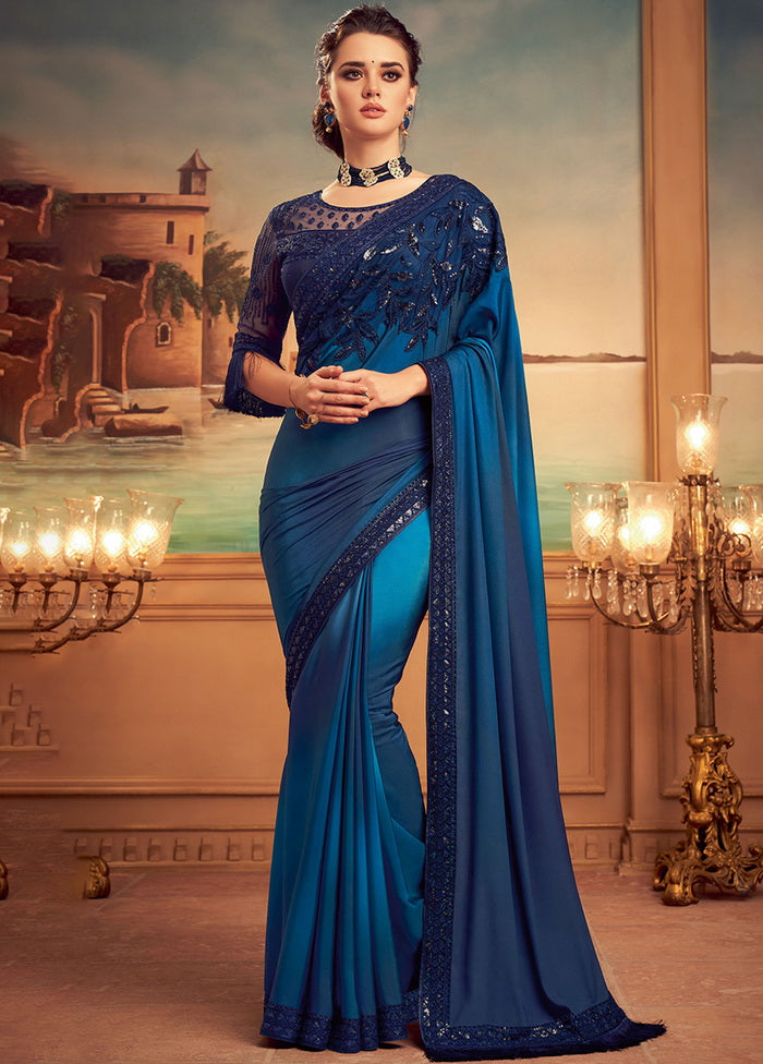 Blue Georgette Embroidered Saree With Blouse - Indian Silk House Agencies