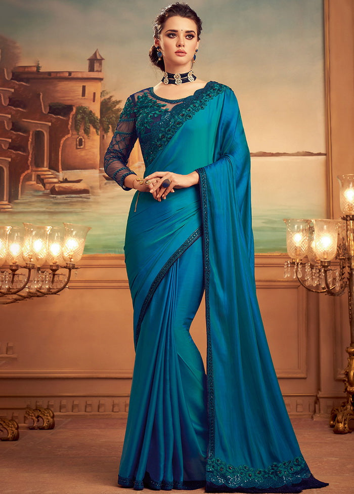 Blue Georgette Embroidered Saree With Blouse - Indian Silk House Agencies