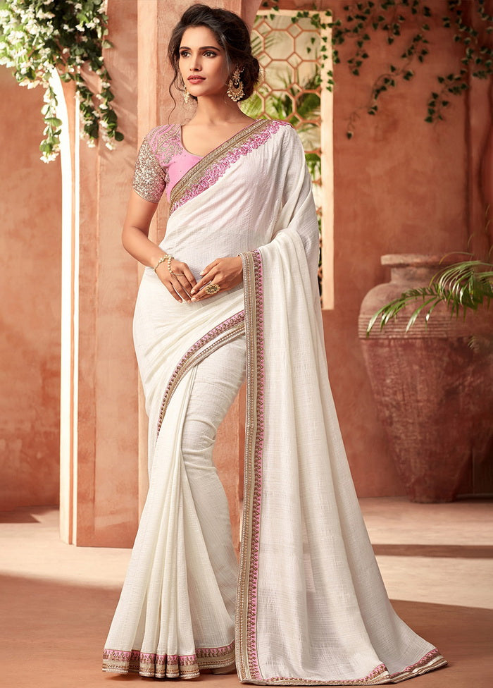 White Woven Silk Saree With Blouse - Indian Silk House Agencies