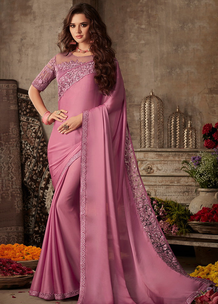 Mauve Printed Georgette Saree With Blouse - Indian Silk House Agencies