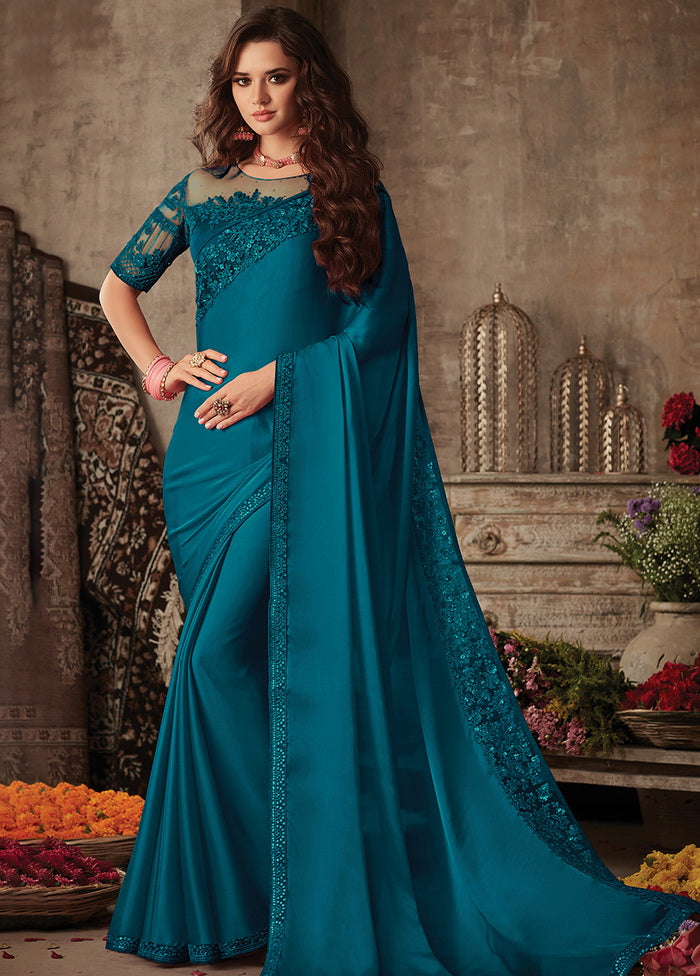 Blue Printed Georgette Saree With Blouse - Indian Silk House Agencies