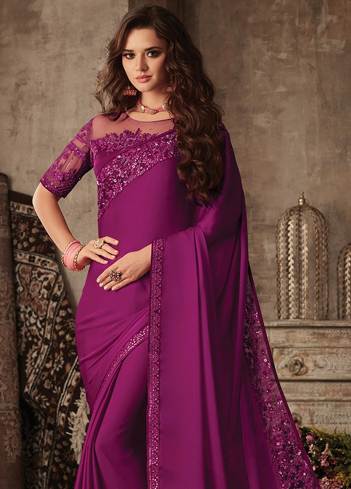 Purple Printed Georgette Saree With Blouse - Indian Silk House Agencies