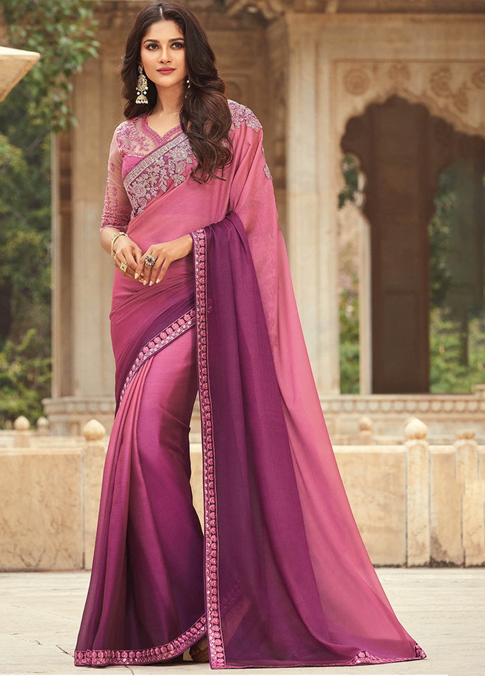 Pink And Purple Chiffon Silk Saree With Blouse - Indian Silk House Agencies