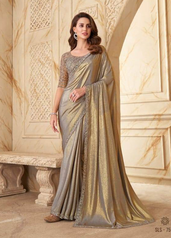 Golden Spun Silk Saree With Blouse Piece