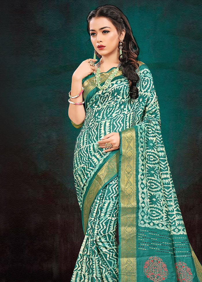 Turquoise Cotton Woven Work Saree With Blouse - Indian Silk House Agencies