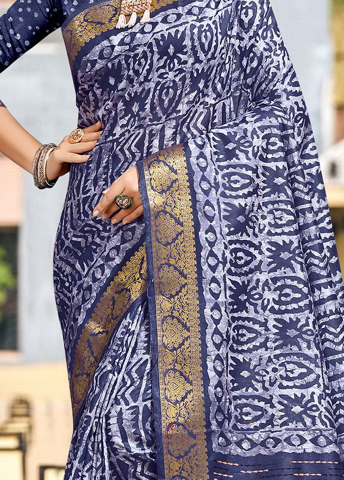 Navy Blue Cotton Woven Work Saree With Blouse - Indian Silk House Agencies