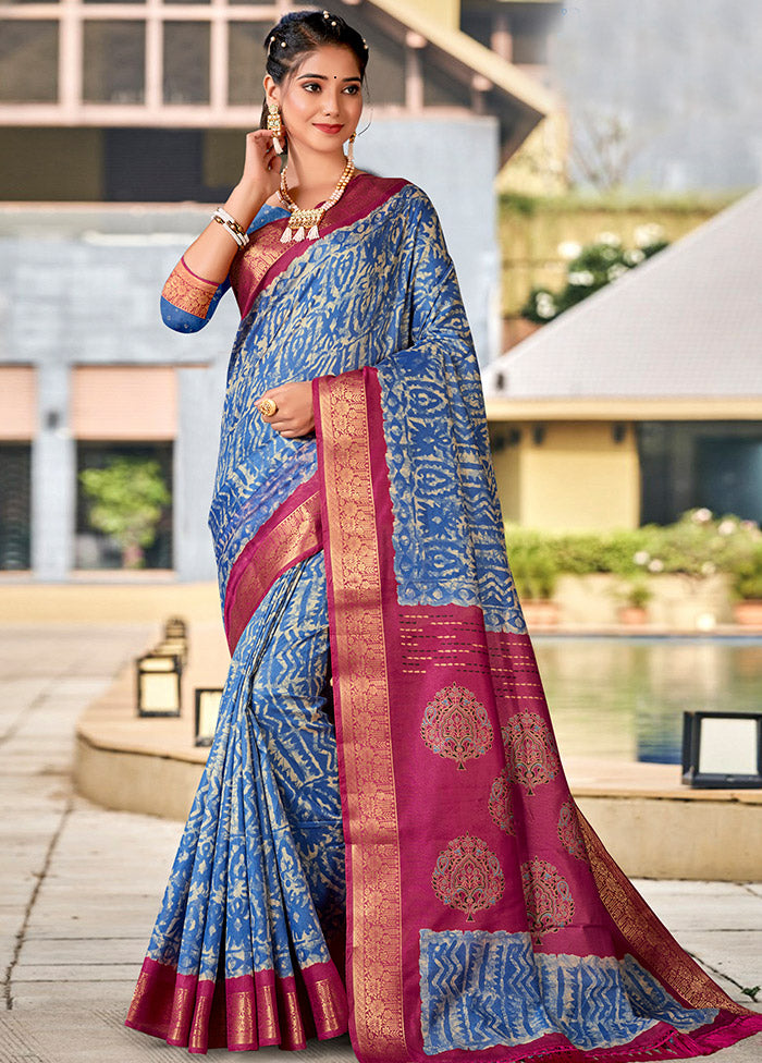 Blue Cotton Woven Work Saree With Blouse - Indian Silk House Agencies