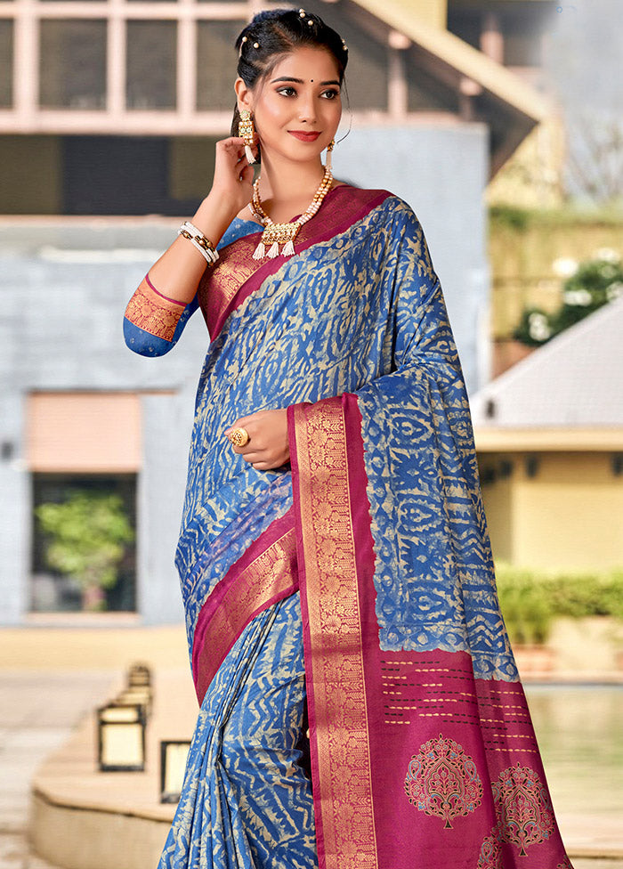 Blue Cotton Woven Work Saree With Blouse - Indian Silk House Agencies