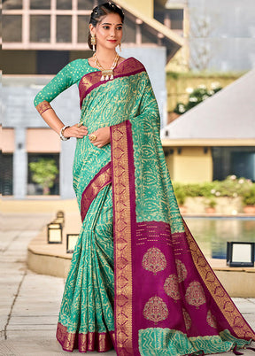Sea Green Cotton Woven Work Saree With Blouse - Indian Silk House Agencies