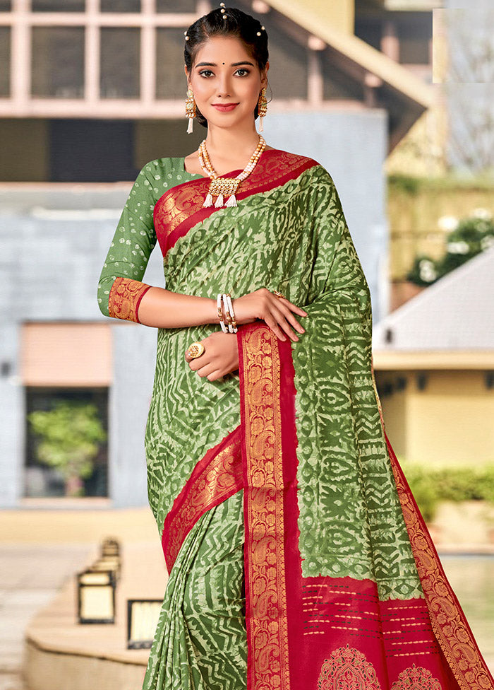 Green Cotton Woven Work Saree With Blouse - Indian Silk House Agencies