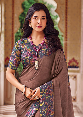 Brown Chiffon Silk Saree With Blouse Piece