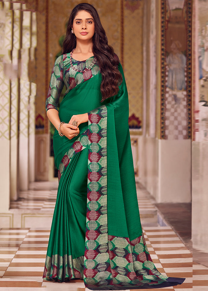 Green Chiffon Silk Saree With Blouse Piece