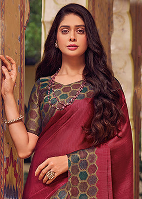 Wine Chiffon Silk Saree With Blouse Piece