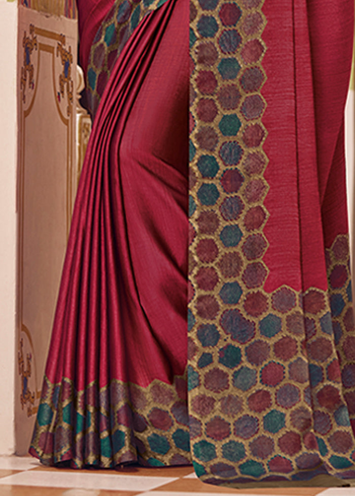 Wine Chiffon Silk Saree With Blouse Piece