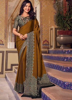 Mustard Chiffon Silk Saree With Blouse Piece