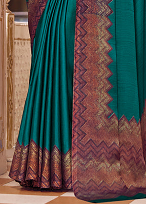 Turquoise Chiffon Silk Saree With Blouse Piece