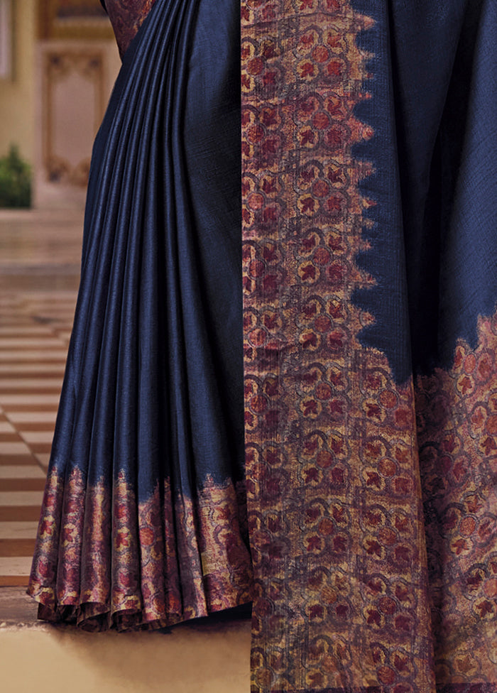 Blue Chiffon Silk Saree With Blouse Piece