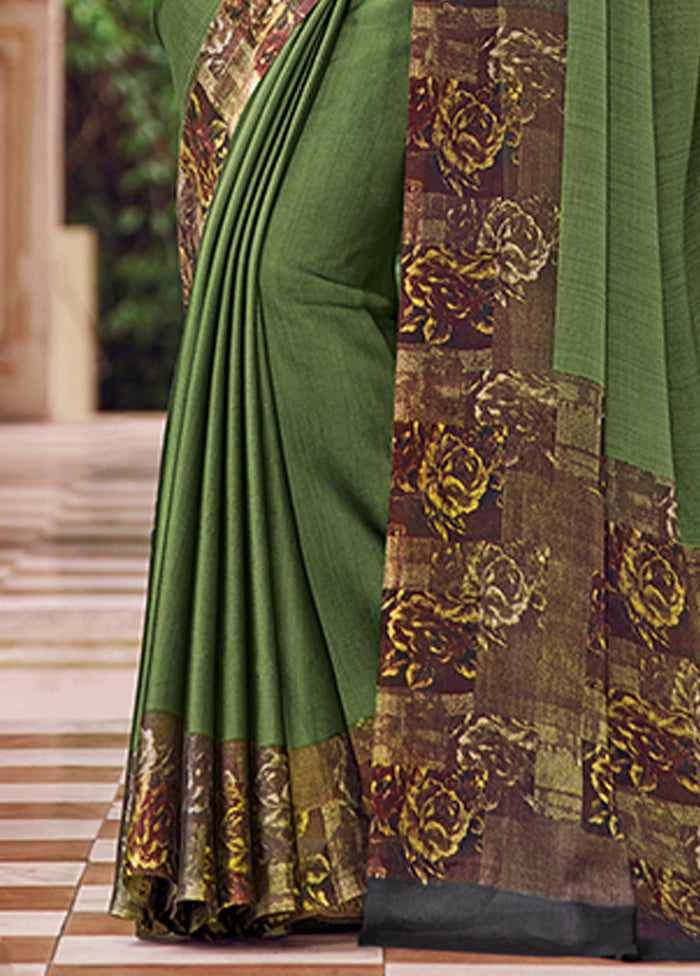 Green Chiffon Silk Saree With Blouse Piece