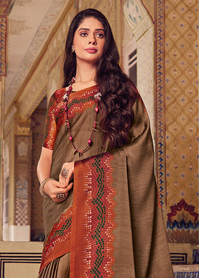 Brown Chiffon Silk Saree With Blouse Piece