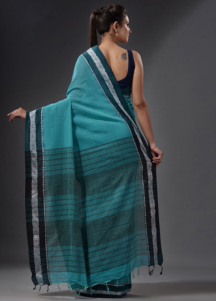 Sky Blue Pure Cotton Dual Tone Saree With Blouse - Indian Silk House Agencies