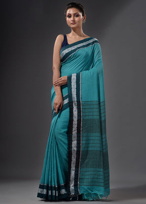 Sky Blue Pure Cotton Dual Tone Saree With Blouse - Indian Silk House Agencies