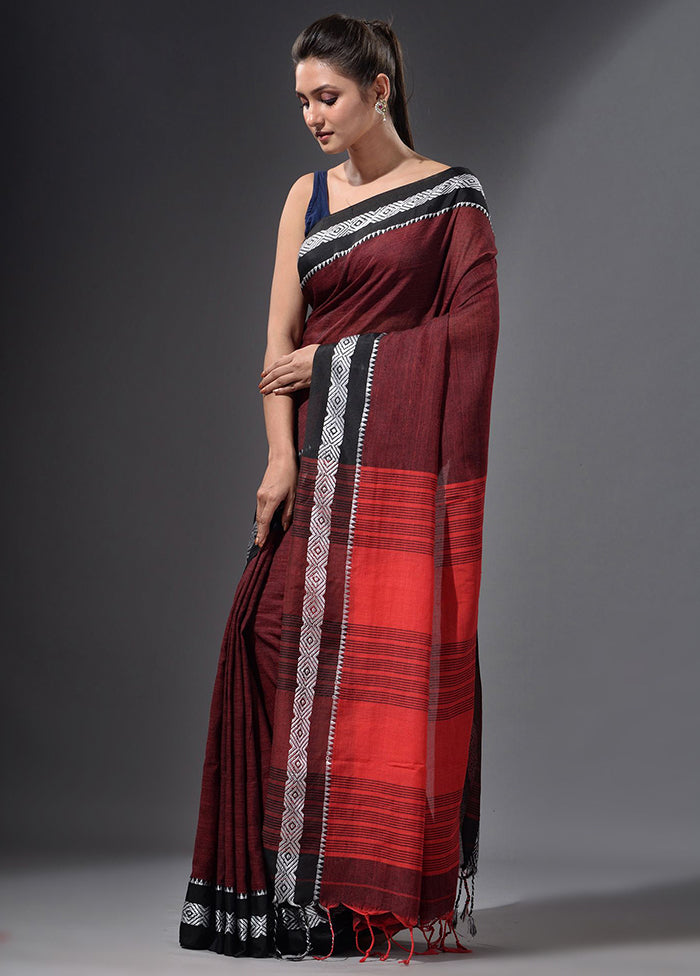 Wine Pure Cotton Dual Tone Saree With Blouse - Indian Silk House Agencies