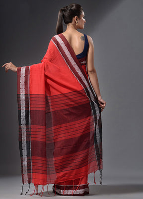 Red Pure Cotton Dual Tone Saree With Blouse - Indian Silk House Agencies