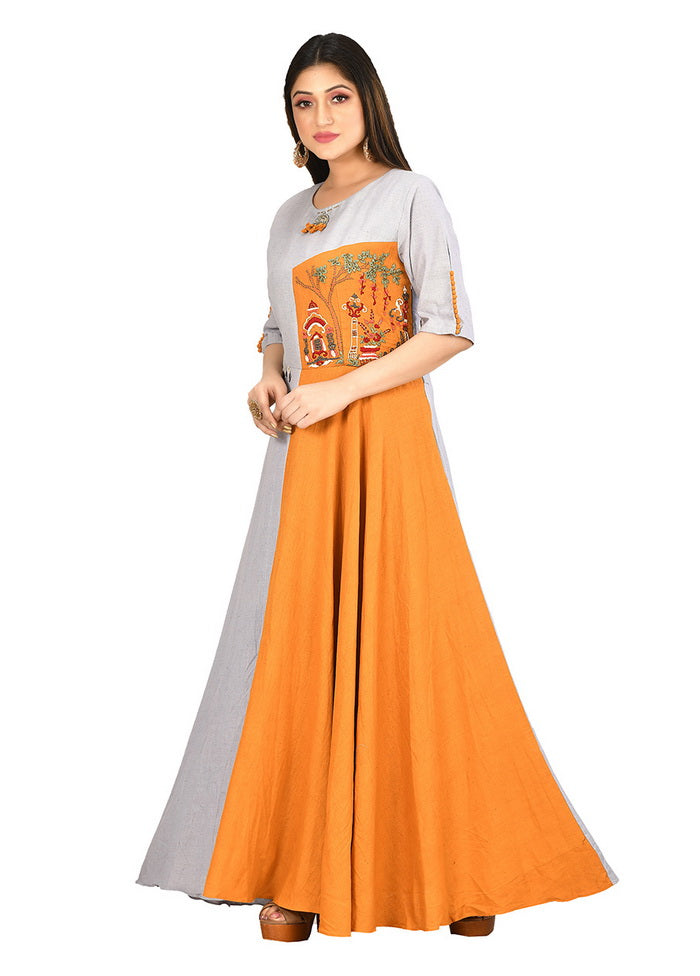 Gold Cotton Flex Solid Womens Gown VDVSF00103 - Indian Silk House Agencies