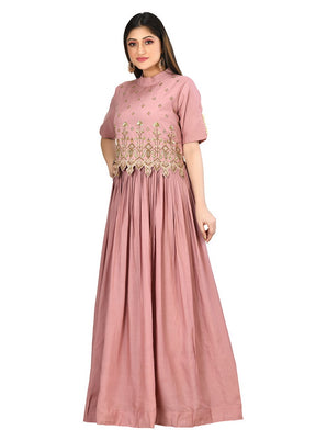 Peach Muslin Silk Solid Women Gown VDVSF00106 - Indian Silk House Agencies