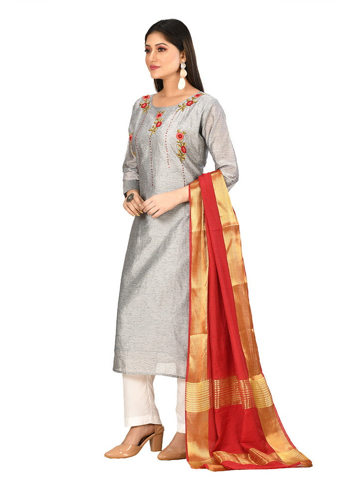 Gray Chanderi Silk Solid Women Kurta VDVSF00112 - Indian Silk House Agencies