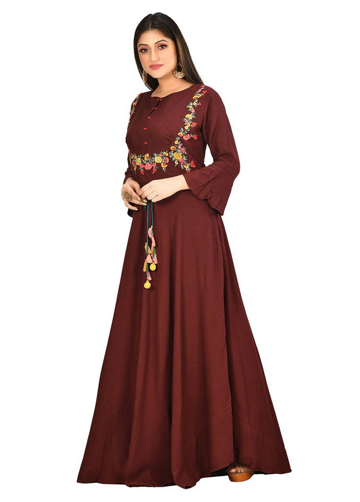 Mahroon Cotton Solid Womens Gown VDVSF00036 - Indian Silk House Agencies