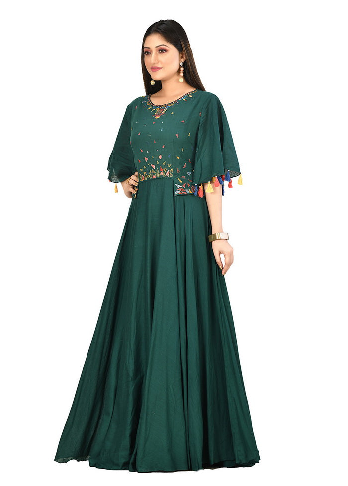 Bottle Green Cotton Malmal Solid Gown VDVSF00084 - Indian Silk House Agencies