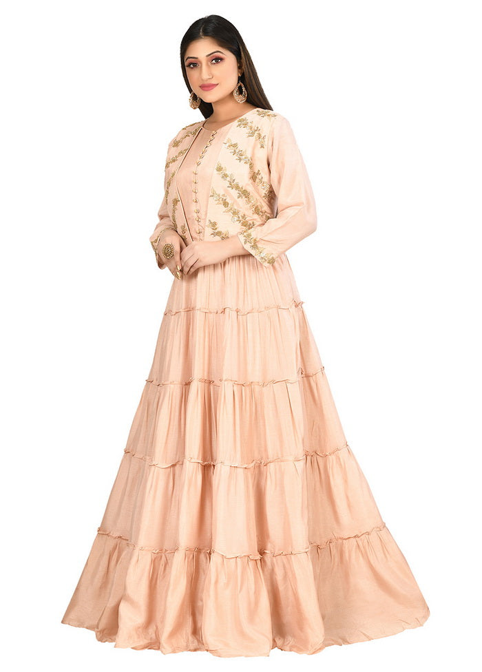 Beige Silk Solid Women Gown VDVSF00100 - Indian Silk House Agencies