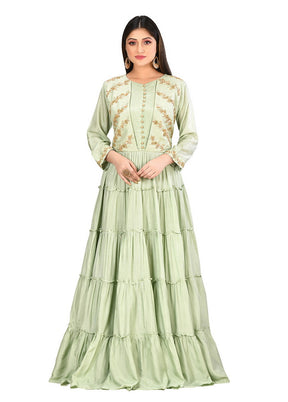 Sea Green Dolla Silk Solid Women Gown VDVSF00098 - Indian Silk House Agencies
