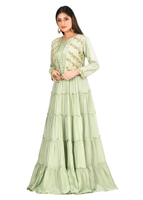 Sea Green Dolla Silk Solid Women Gown VDVSF00098 - Indian Silk House Agencies