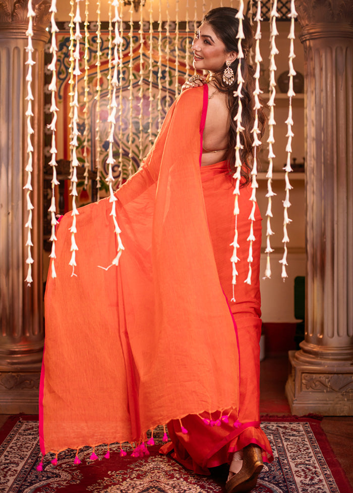 White Spun Silk Saree With Blouse Piece