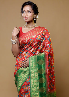 Red Dupion Silk Saree With Blouse Piece