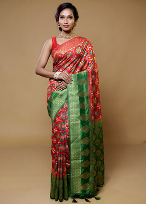 Red Dupion Silk Saree With Blouse Piece