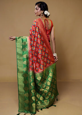 Red Dupion Silk Saree With Blouse Piece