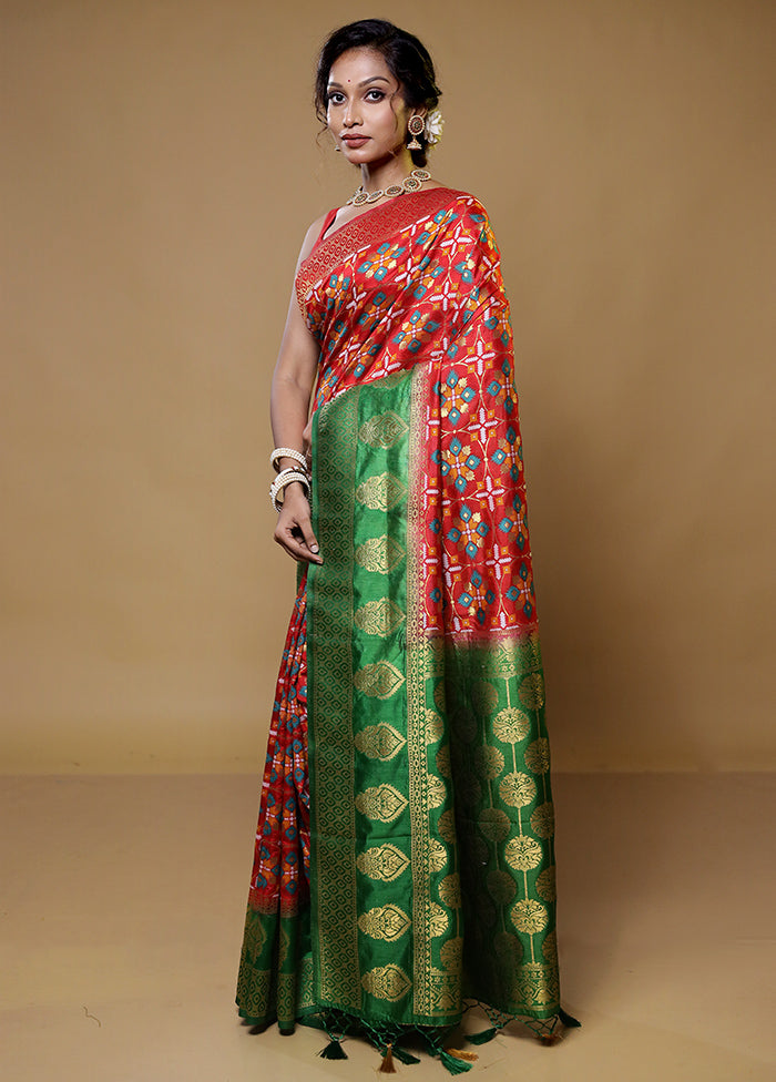 Red Dupion Silk Saree With Blouse Piece