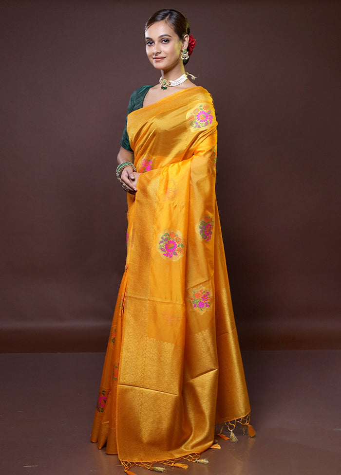 Orange Linen Silk Saree With Blouse Piece