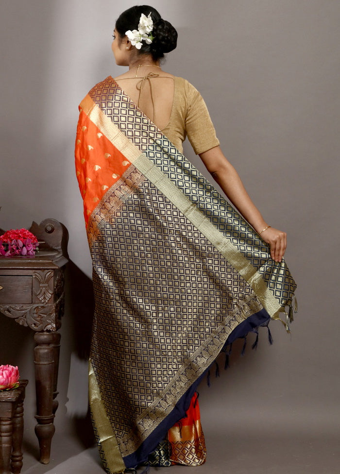 Orange Kanjivaram Silk Saree With Blouse Piece - Indian Silk House Agencies