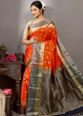 Orange Kanjivaram Silk Saree With Blouse Piece - Indian Silk House Agencies