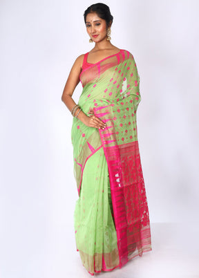 Mint Green Tant Jamdani Saree Without Blouse Piece - Indian Silk House Agencies
