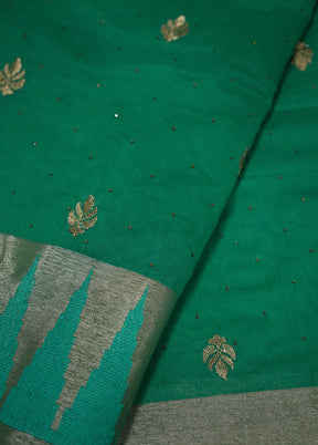 Green Cotton Saree With Blouse Piece