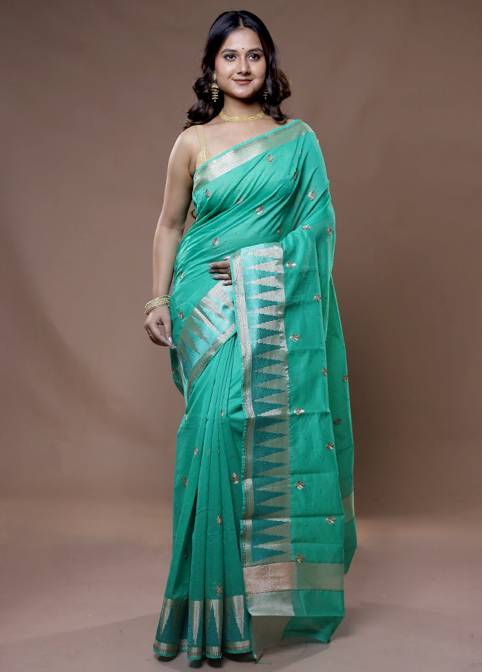 Green Cotton Saree With Blouse Piece