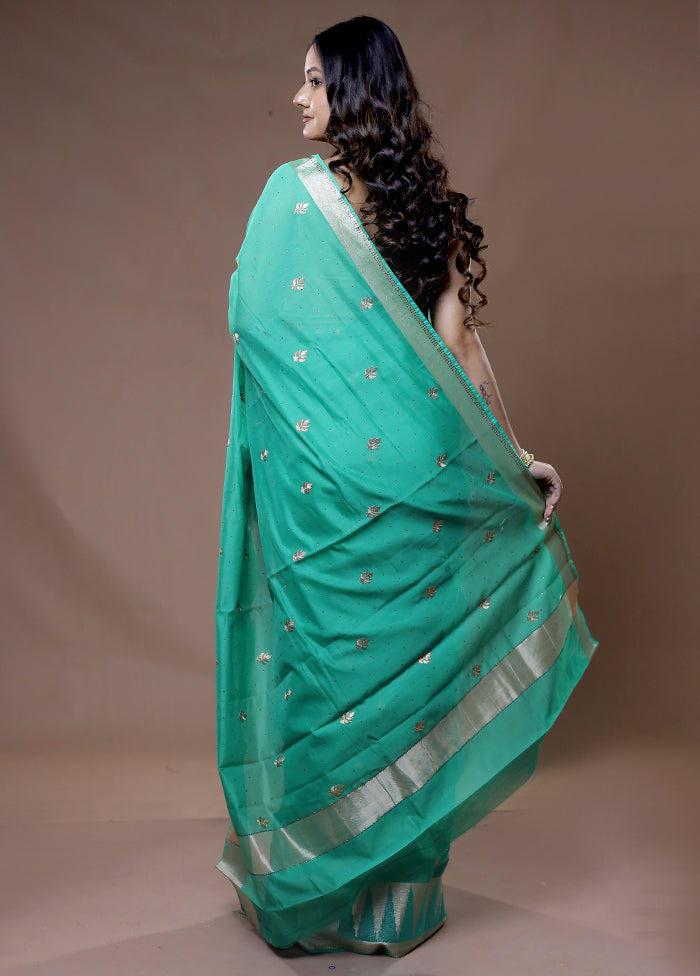 Green Cotton Saree With Blouse Piece