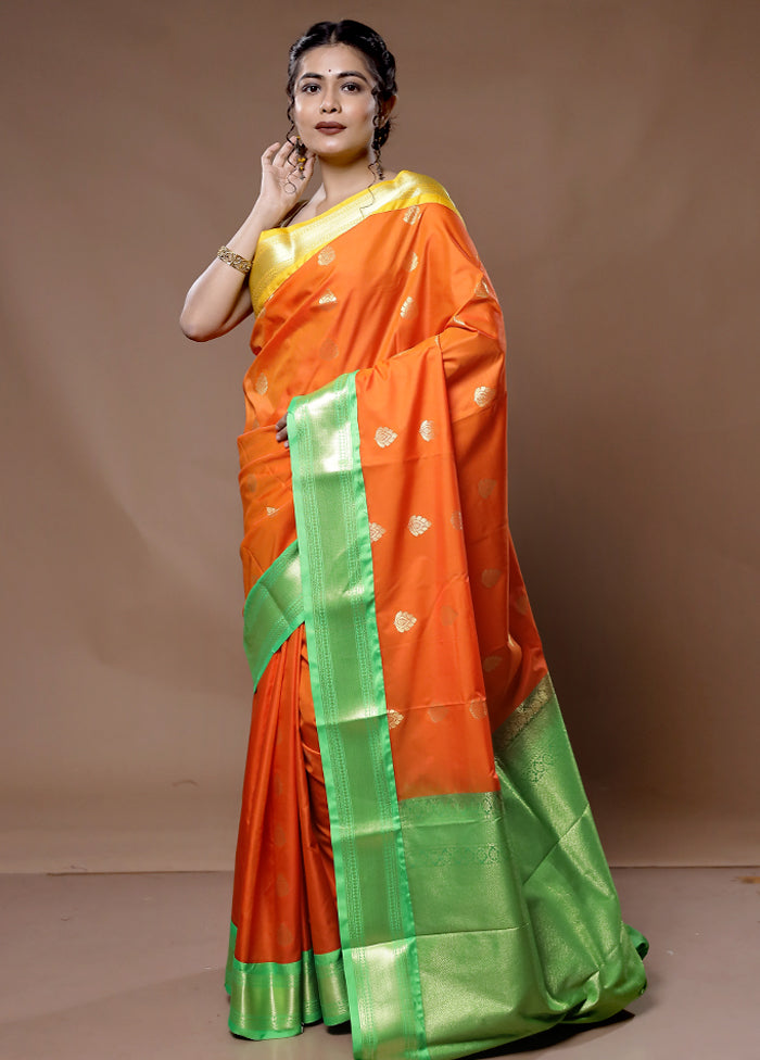 Orange Kanjivaram Silk Saree With Blouse Piece