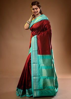 Maroon Pure Kanjivaram Silk Saree With Blouse Piece - Indian Silk House Agencies