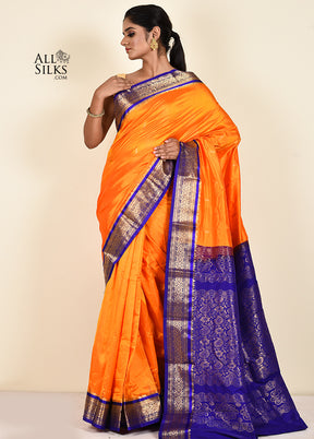 Light Orange Kanjivaram Silk Saree With Blouse Piece - Indian Silk House Agencies